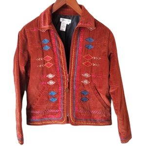 Coldwater Creek Embroidered Jacket Full Zip Boho Bohemian Womens PS